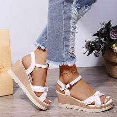 Open Toe One Line Buckle Muffin Sole Wedges Sandals