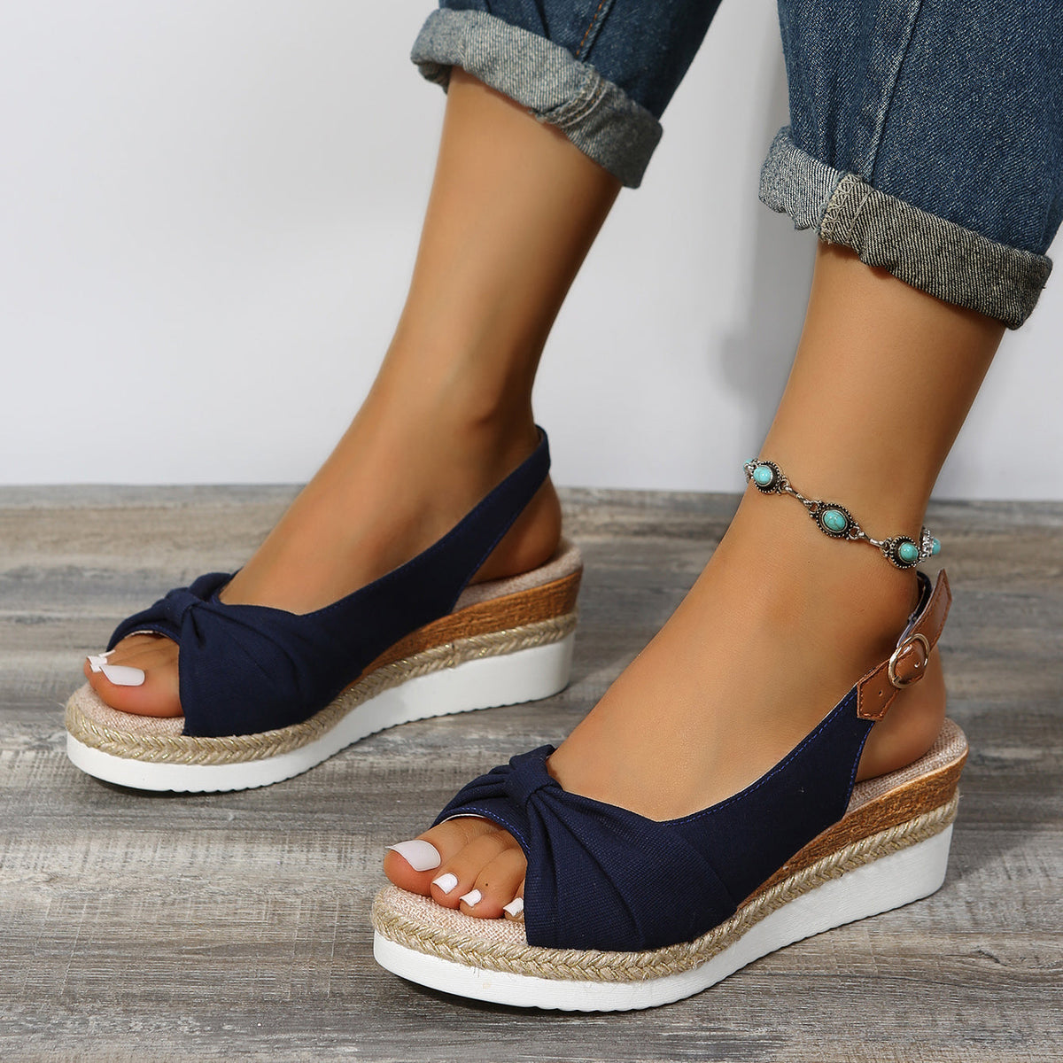 Lightweight Buckle Peep Wedges Sandals