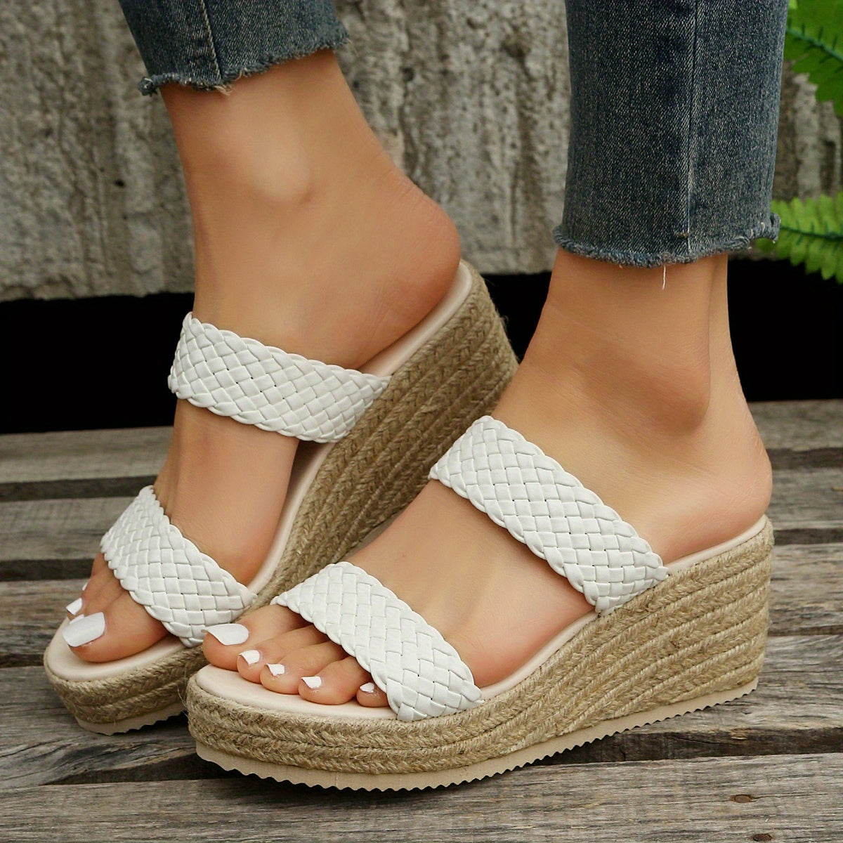 Double Strap Open Toe Espadrilles Wedge Sandals