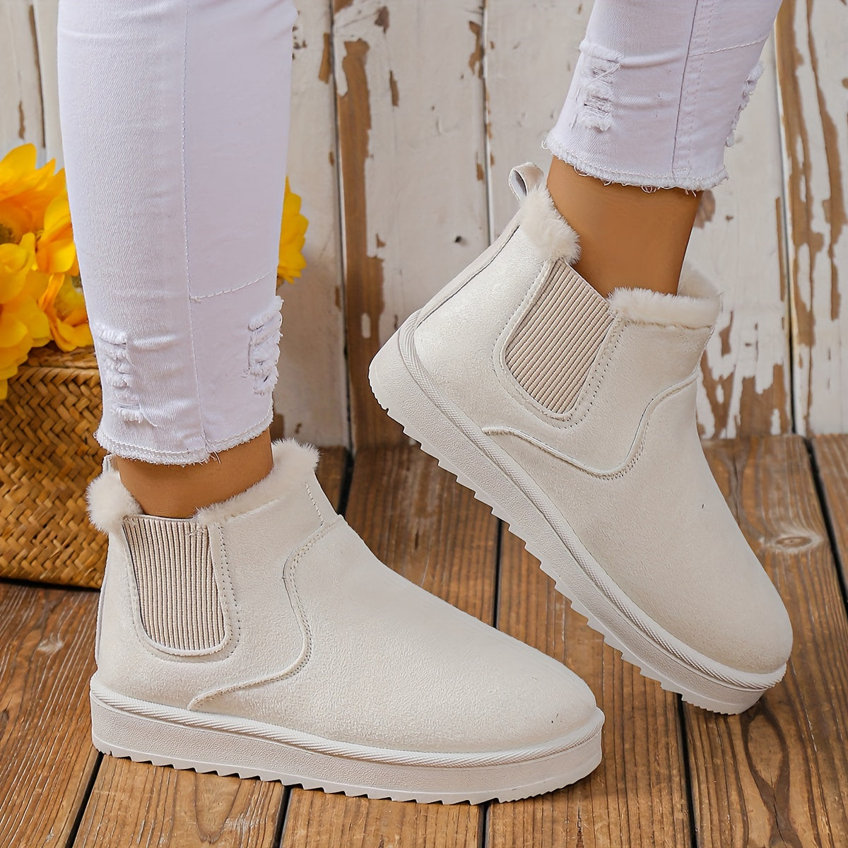 Plus Fleece Snow Slip On Flat Ankle Boots