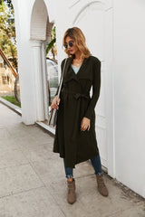 Bandage Thin Waist Long Windbreaker Coat