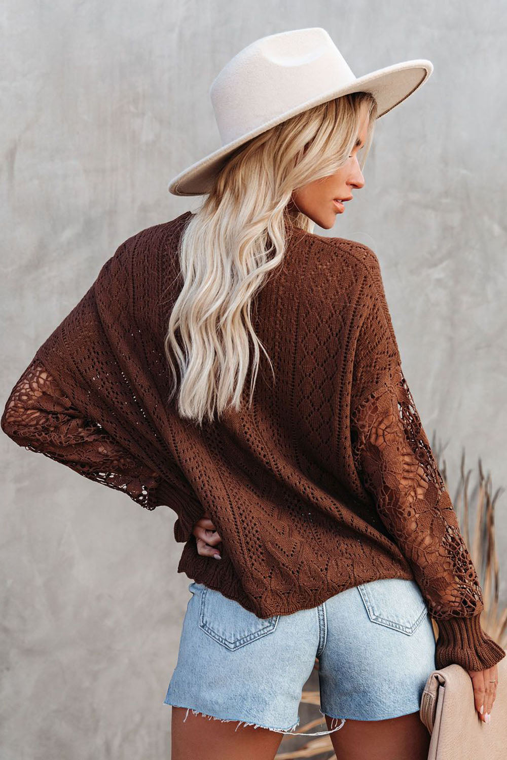 Crochet Lace Pointelle Knit Sweater