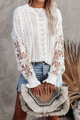 Crochet Lace Pointelle Knit Sweater