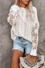 Crochet Lace Pointelle Knit Sweater