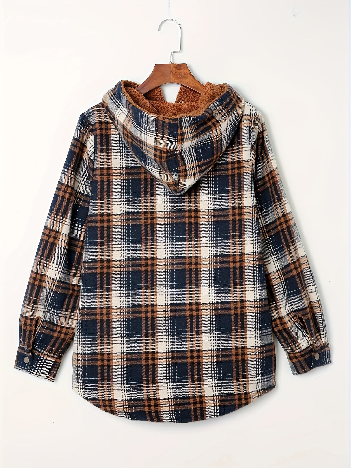 Plaid Pattern Velvet Lining Hooded Jacket