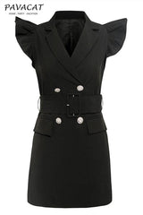 Belted Double Breasted Blazer Dress