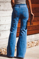 Blue Slim Belt Wide Leg Jeans