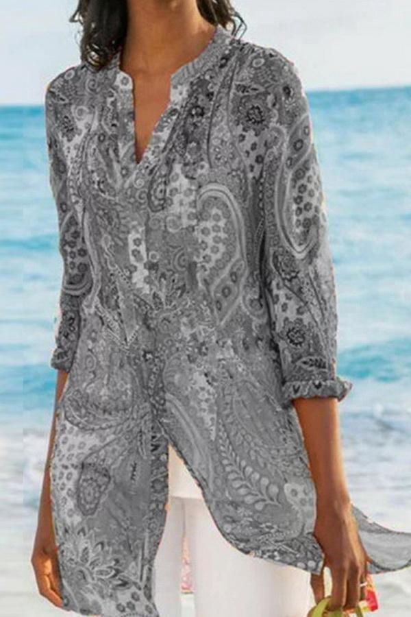 Bohemian Print Medium Length Casual Shirt