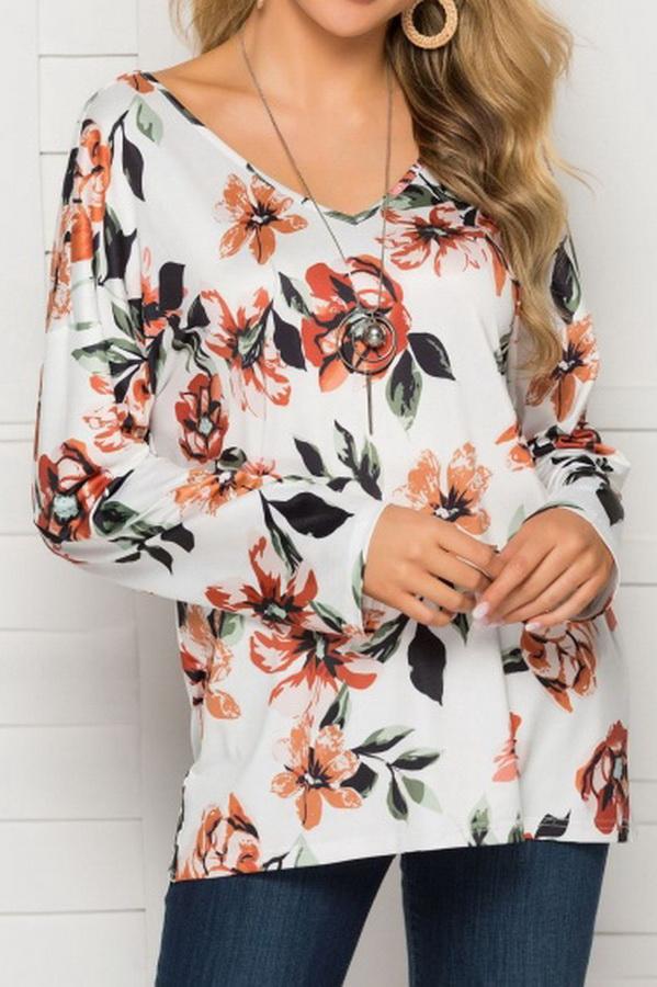 Bohemian Round Neck Flower Print Top