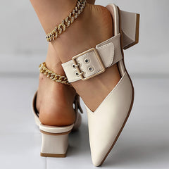 Slip On Buckle Point Toe Block Heel Mary Jane Shoes