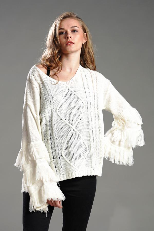 Cable Knit Tassel Fluffy Sweater