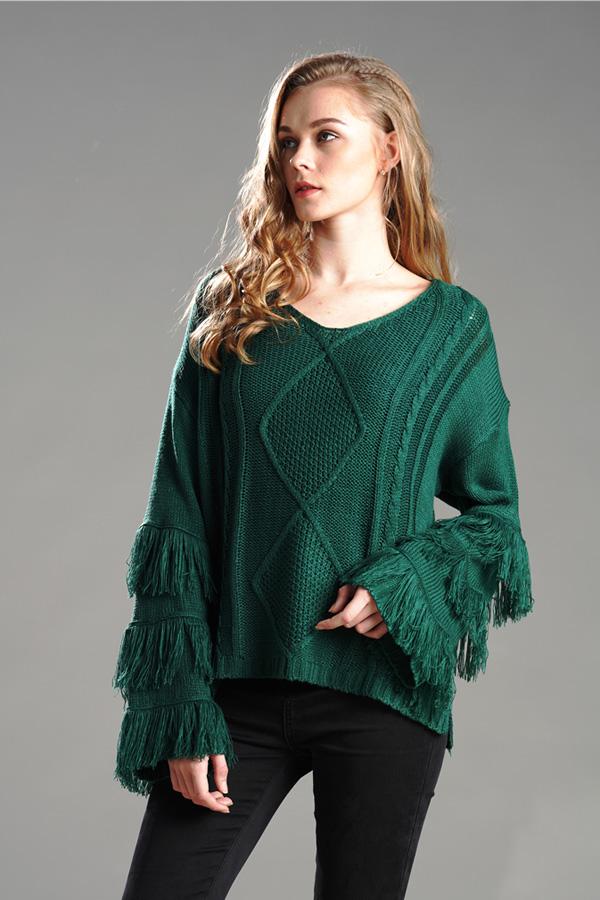 Cable Knit Tassel Fluffy Sweater