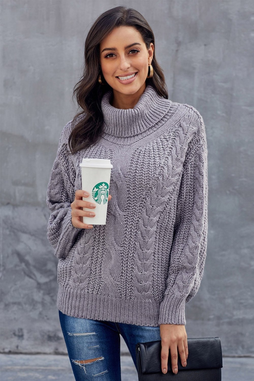 Cable Turtleneck Warm Pullover