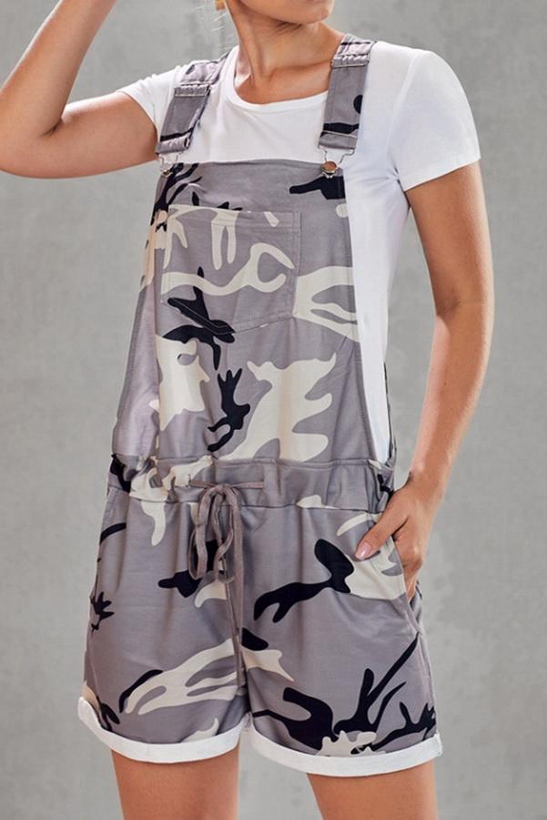 Camouflage Printed High-waist Strap Shorts