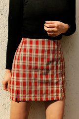 Cara Plaid Bodycon Split Skirt