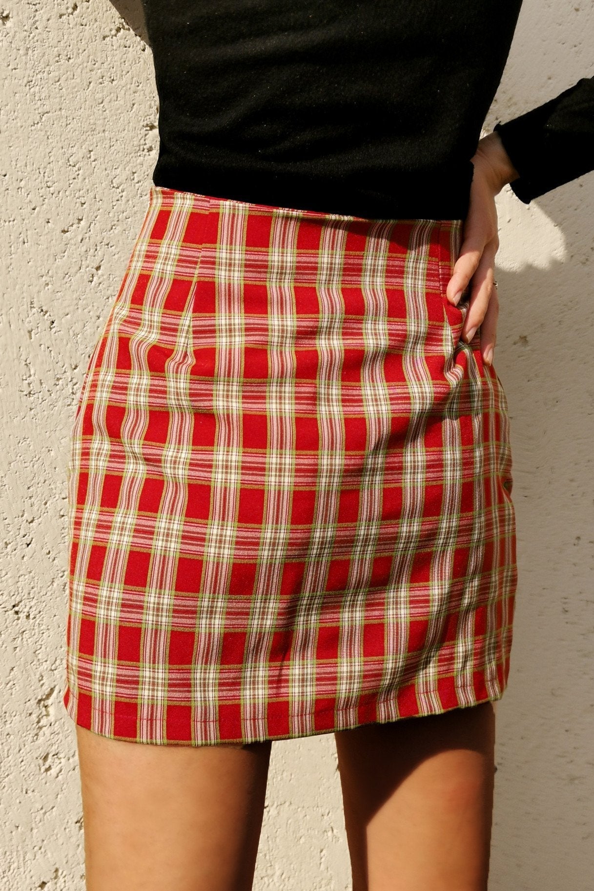 Cara Plaid Bodycon Split Skirt