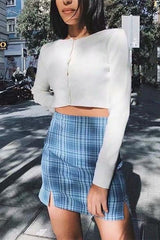 Cara Plaid Bodycon Split Skirt