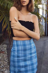 Cara Plaid Bodycon Split Skirt