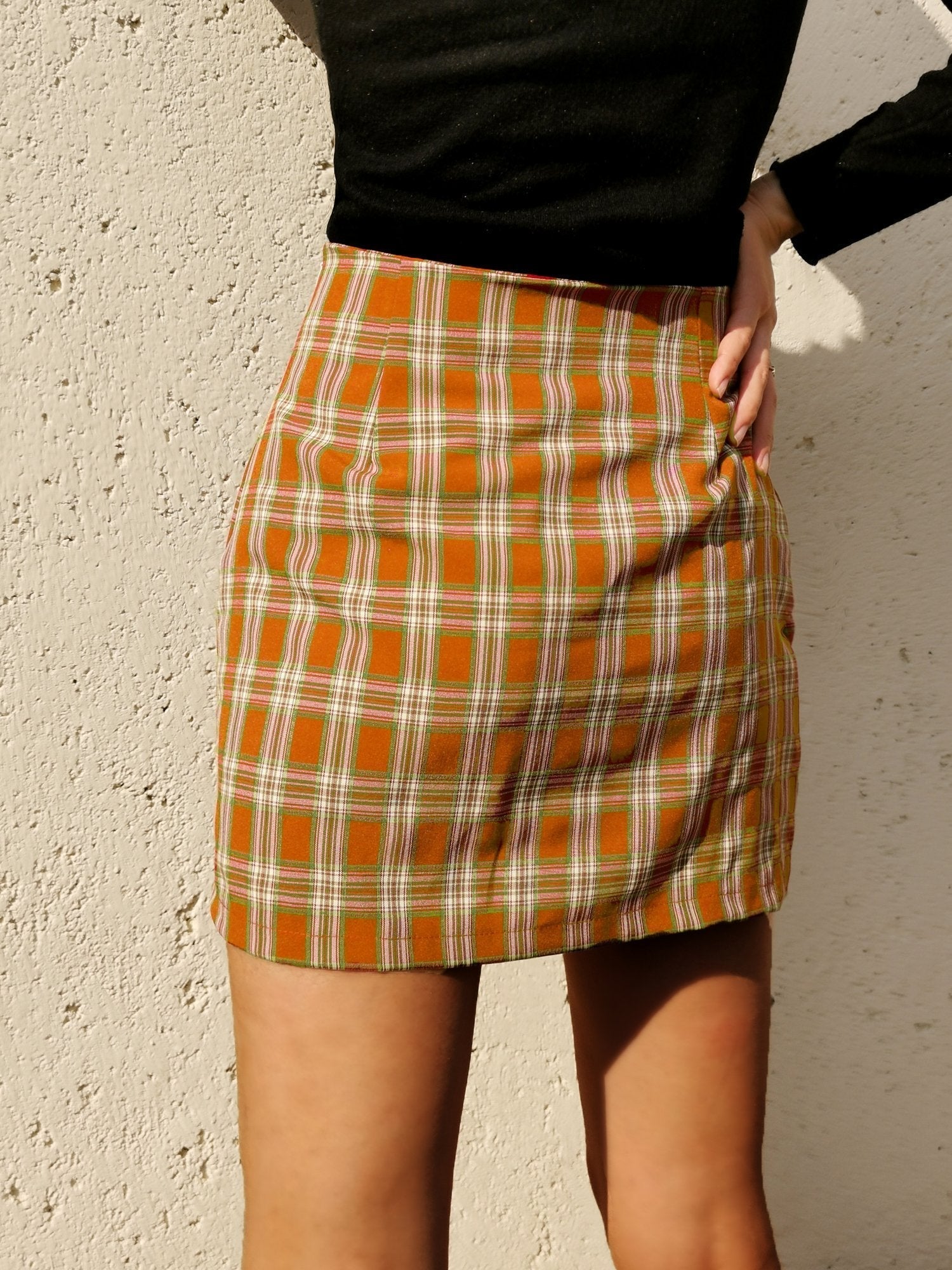 Cara Plaid Bodycon Split Skirt