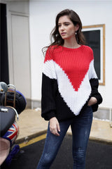 Casual Color Block Loose Sweater