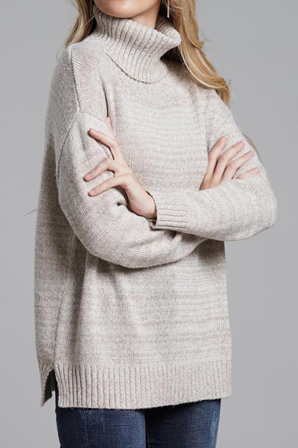 Casual Knit High Neck Loose Sweater - Gray