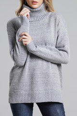 Casual Knit High Neck Loose Sweater - Gray