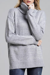 Casual Knit High Neck Loose Sweater - Gray
