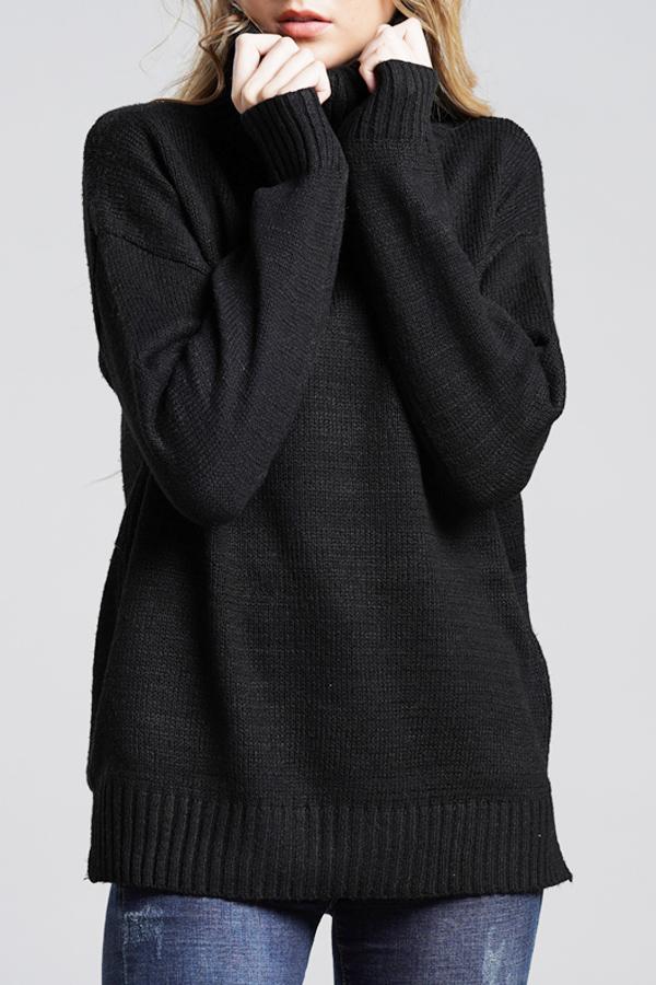 Casual Knit High Neck Loose Sweater - Gray