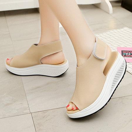 Casual Microfiber Leather Wedge Heel Magic Tape Sandals Shoes