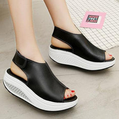 Casual Microfiber Leather Wedge Heel Magic Tape Sandals Shoes