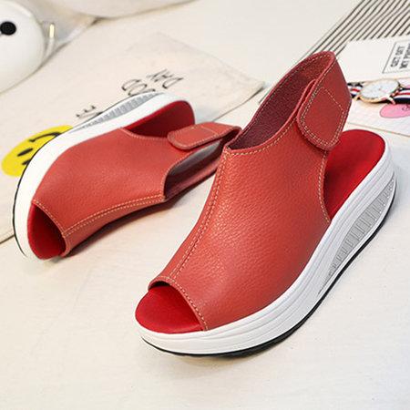 Casual Microfiber Leather Wedge Heel Magic Tape Sandals Shoes