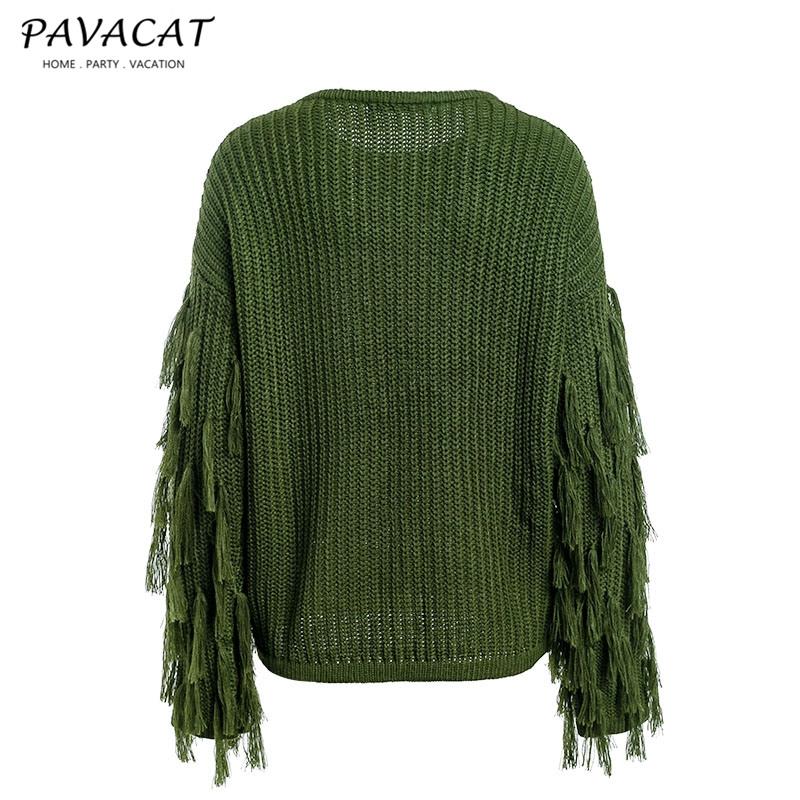 Casual O Neck Tassel Sweater - Armygreen