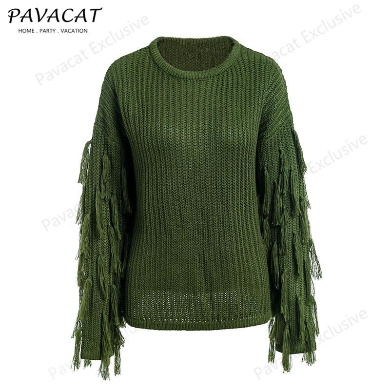 Casual O Neck Tassel Sweater - Armygreen