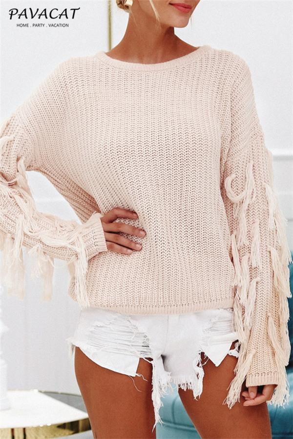 Casual O Neck Tassel Sweater - Armygreen