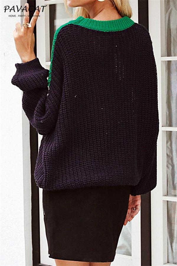 Casual Spliced Loose Knitted Sweater - Brown