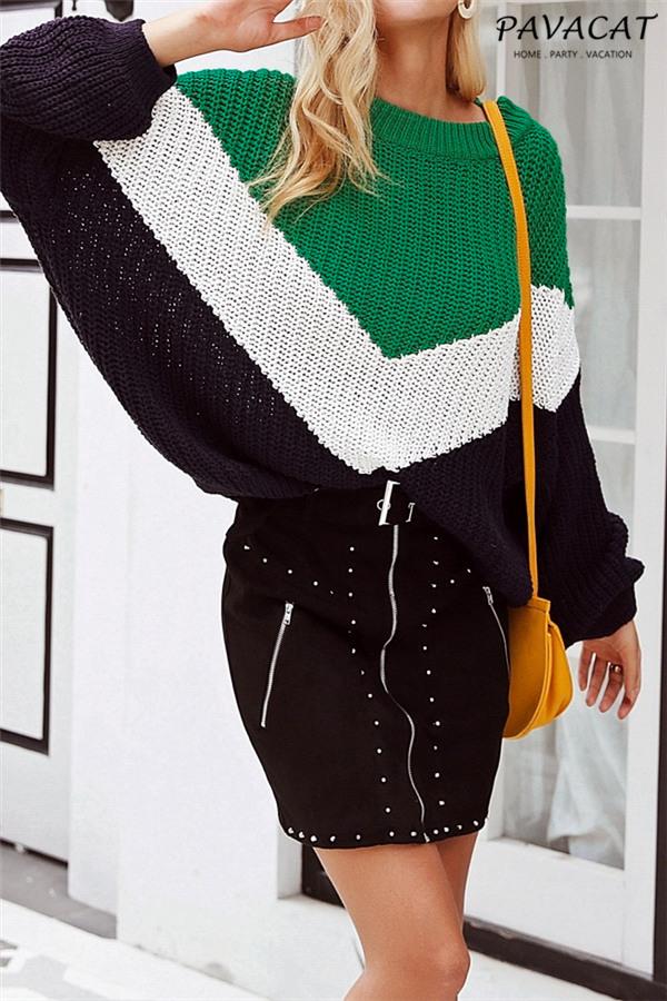 Casual Spliced Loose Knitted Sweater - Brown