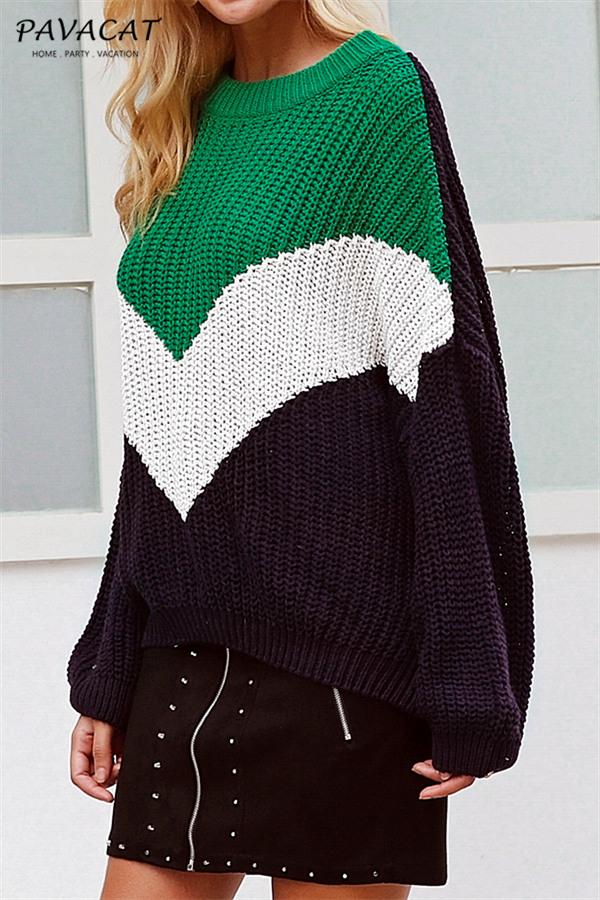 Casual Spliced Loose Knitted Sweater - Brown