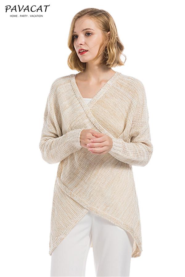 Casual V Neck Front Cross Weekend Sweater - Light Gray