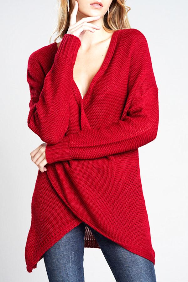 Casual V Neck Front Cross Weekend Sweater - Light Gray