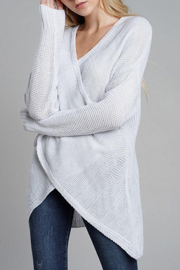 Casual V Neck Front Cross Weekend Sweater - Red