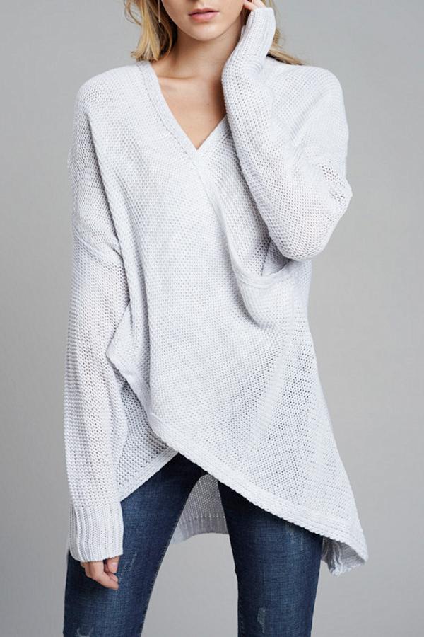 Casual V Neck Front Cross Weekend Sweater