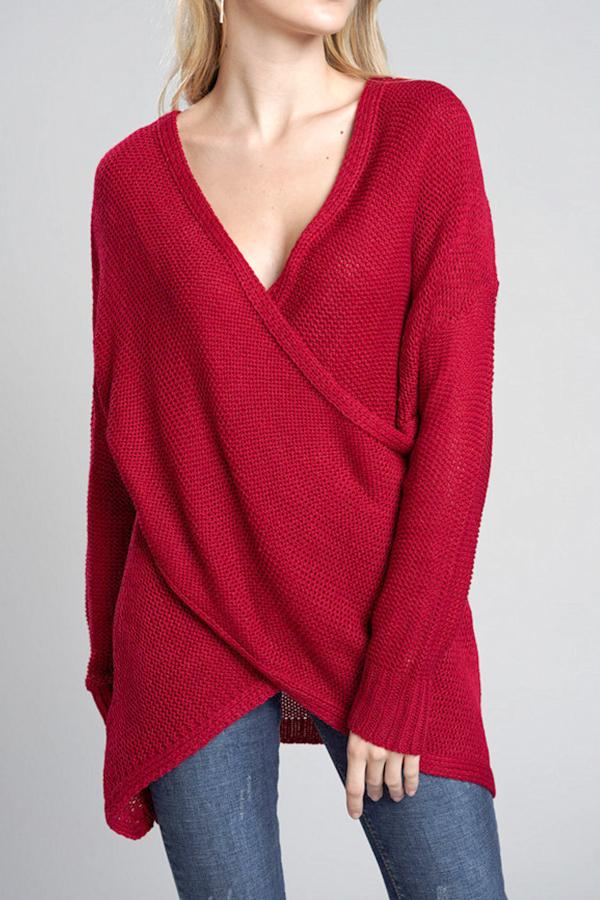 Casual V Neck Front Cross Weekend Sweater