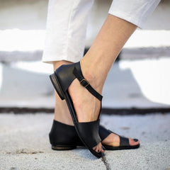 Chic Black Artificial Leather Sandals