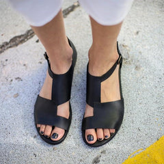 Chic Black Artificial Leather Sandals