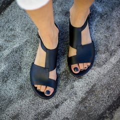 Chic Black Artificial Leather Sandals