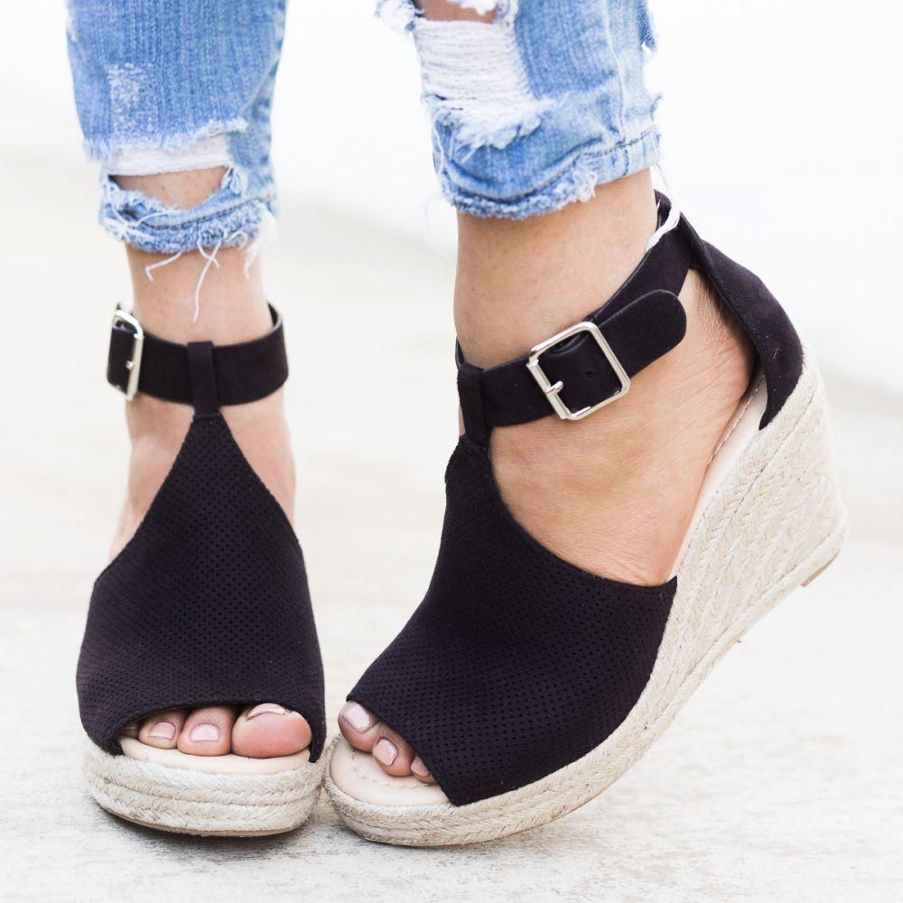 Chic Espadrille Wedges Adjustable Buckle Sandals