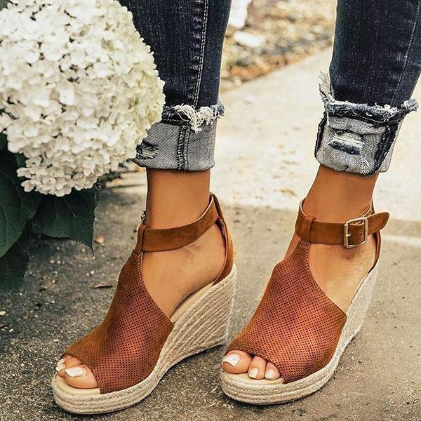 Chic Espadrille Wedges Adjustable Buckle Sandals