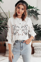 Chic O-neck Floral Print Blouse Shirt