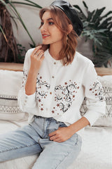 Chic O-neck Floral Print Blouse Shirt