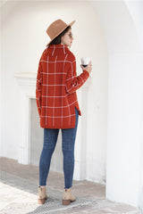 Chic Turtleneck Loose Plaid Sweater - Red